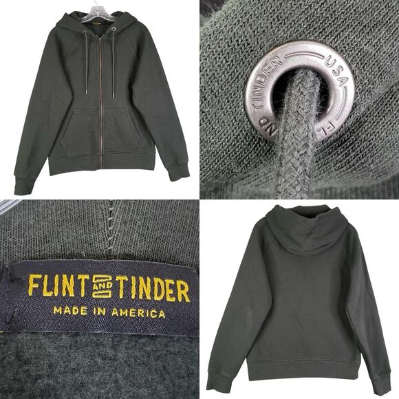 Flint and Tinder Men's Full Zip Hoodie Size Small Dark Green Made in America - Picture 1 of 10